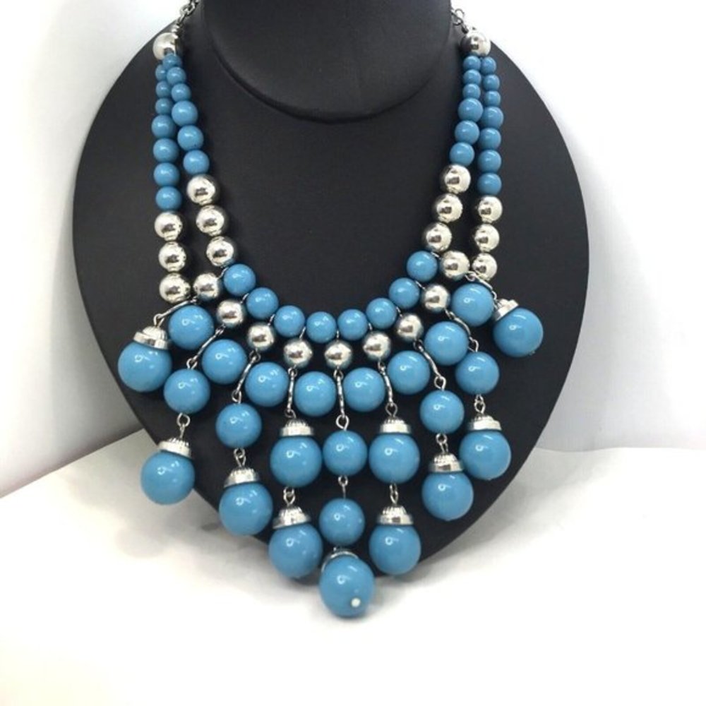Turquoise Faux Blue Beaded Gradated 20” Bib Collar‎ Necklace